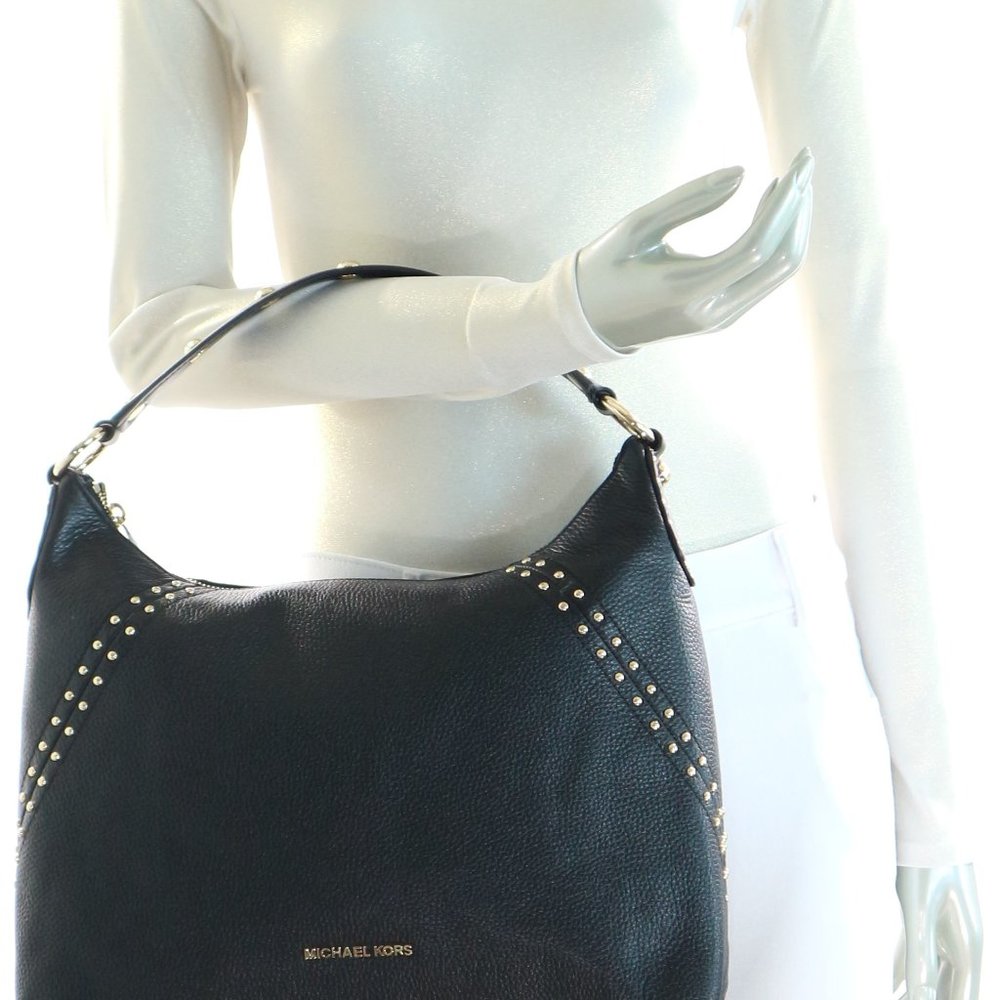 Michael Kors Aria Studded MD Leather Satchel Handbag Black